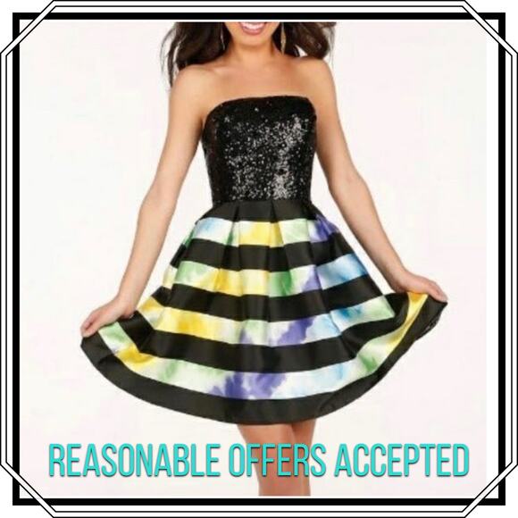 Mon Cheri Striped Mini Dress Cocktail Dress Prom Homecoming Size 6 - Picture 1 of 12